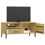 ZNTS TV Cabinet with Metal Legs Brown Solid Wood Pine OSLO 351021
