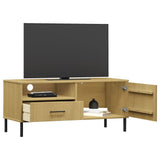 ZNTS TV Cabinet with Metal Legs Brown Solid Wood Pine OSLO 351021