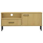 ZNTS TV Cabinet with Metal Legs Brown Solid Wood Pine OSLO 351021