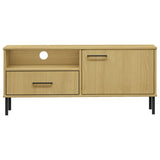 ZNTS TV Cabinet with Metal Legs Brown Solid Wood Pine OSLO 351021