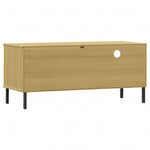 ZNTS TV Cabinet with Metal Legs Brown Solid Wood Pine OSLO 351021