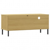 ZNTS TV Cabinet with Metal Legs Brown Solid Wood Pine OSLO 351021