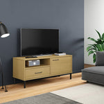 ZNTS TV Cabinet with Metal Legs Brown Solid Wood Pine OSLO 351021