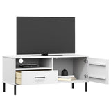 ZNTS TV Cabinet with Metal Legs White Solid Wood Pine OSLO 351023
