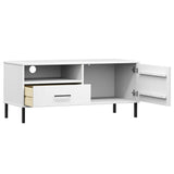 ZNTS TV Cabinet with Metal Legs White Solid Wood Pine OSLO 351023