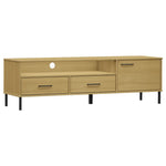 ZNTS TV Cabinet with Metal Legs Brown Solid Wood Pine OSLO 351027