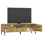 ZNTS TV Cabinet with Metal Legs Brown Solid Wood Pine OSLO 351027