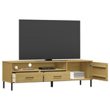 ZNTS TV Cabinet with Metal Legs Brown Solid Wood Pine OSLO 351027
