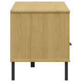 ZNTS TV Cabinet with Metal Legs Brown Solid Wood Pine OSLO 351027