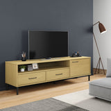 ZNTS TV Cabinet with Metal Legs Brown Solid Wood Pine OSLO 351027