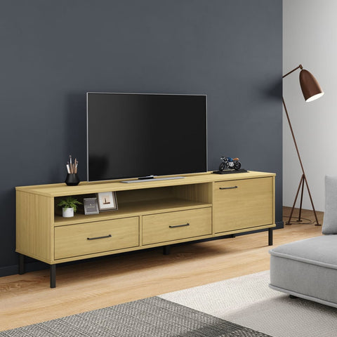 ZNTS TV Cabinet with Metal Legs Brown Solid Wood Pine OSLO 351027