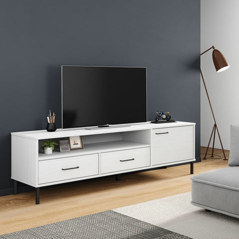 ZNTS TV Cabinet with Metal Legs White Solid Wood Pine OSLO 351029