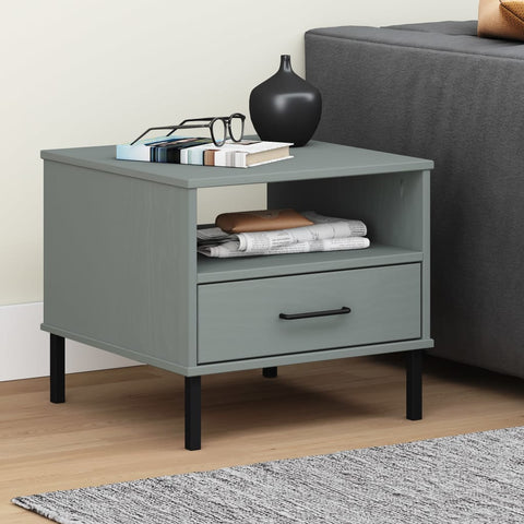 ZNTS Bedside Table with Metal Legs Grey Solid Wood Pine OSLO 351031