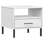 ZNTS Bedside Table with Metal Legs White Solid Wood Pine OSLO 351032