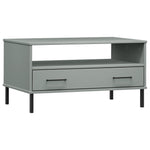 ZNTS Coffee Table with Metal Legs Grey 85x50x45 cm Solid Wood OSLO 351034