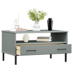 ZNTS Coffee Table with Metal Legs Grey 85x50x45 cm Solid Wood OSLO 351034