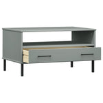 ZNTS Coffee Table with Metal Legs Grey 85x50x45 cm Solid Wood OSLO 351034