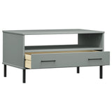 ZNTS Coffee Table with Metal Legs Grey 85x50x45 cm Solid Wood OSLO 351034