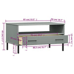 ZNTS Coffee Table with Metal Legs Grey 85x50x45 cm Solid Wood OSLO 351034