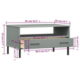 ZNTS Coffee Table with Metal Legs Grey 85x50x45 cm Solid Wood OSLO 351034