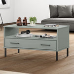 ZNTS Coffee Table with Metal Legs Grey 85x50x45 cm Solid Wood OSLO 351034