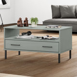 ZNTS Coffee Table with Metal Legs Grey 85x50x45 cm Solid Wood OSLO 351034
