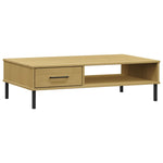 ZNTS Coffee Table with Metal Legs Brown Solid Wood Pine OSLO 351036