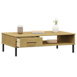 ZNTS Coffee Table with Metal Legs Brown Solid Wood Pine OSLO 351036