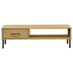 ZNTS Coffee Table with Metal Legs Brown Solid Wood Pine OSLO 351036
