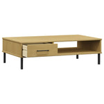 ZNTS Coffee Table with Metal Legs Brown Solid Wood Pine OSLO 351036