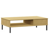 ZNTS Coffee Table with Metal Legs Brown Solid Wood Pine OSLO 351036