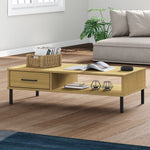 ZNTS Coffee Table with Metal Legs Brown Solid Wood Pine OSLO 351036
