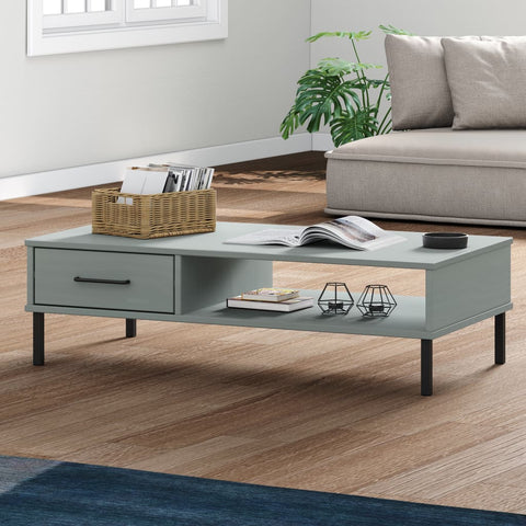 ZNTS Coffee Table with Metal Legs Grey Solid Wood Pine OSLO 351037