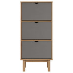 ZNTS Shoe Cabinet OTTA with 3 Drawers Brown&Grey Solid Wood Pine 351310