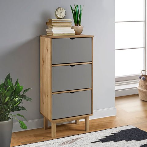 ZNTS Shoe Cabinet OTTA with 3 Drawers Brown&Grey Solid Wood Pine 351310