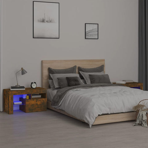 ZNTS Bedside Cabinets 2 pcs with LED Lights Smoked Oak 70x36.5x 40 cm 3152775