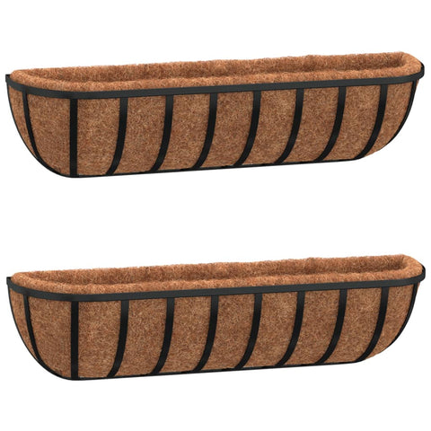 ZNTS Wall Troughs 2 pcs with Coco Liners Black 76x21x16 cm Steel 319355