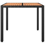 ZNTS Garden Table with Wooden Top Black Poly Rattan&Solid Wood Acacia 319548