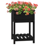 ZNTS Planter with Shelf Black 54x54x81 cm Solid Wood Pine 823777