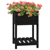 ZNTS Planter with Shelf Black 54x54x81 cm Solid Wood Pine 823777