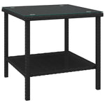 ZNTS Side Table Black 45x45x45 cm Poly Rattan and Tempered Glass 319398