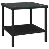 ZNTS Side Table Black 45x45x45 cm Poly Rattan and Tempered Glass 319398