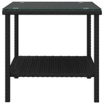 ZNTS Side Table Black 45x45x45 cm Poly Rattan and Tempered Glass 319398