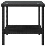 ZNTS Side Table Black 45x45x45 cm Poly Rattan and Tempered Glass 319398