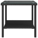 ZNTS Side Table Black 45x45x45 cm Poly Rattan and Tempered Glass 319398
