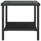 ZNTS Side Table Black 45x45x45 cm Poly Rattan and Tempered Glass 319398