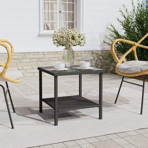 ZNTS Side Table Black 45x45x45 cm Poly Rattan and Tempered Glass 319398