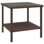 ZNTS Side Table Brown 45x45x45 cm Poly Rattan and Tempered Glass 319399