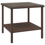 ZNTS Side Table Brown 45x45x45 cm Poly Rattan and Tempered Glass 319399