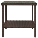 ZNTS Side Table Brown 45x45x45 cm Poly Rattan and Tempered Glass 319399